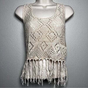 Women Crochet Cami Top Large Boho Hippie Flower Child Cream‎ Festival Beach